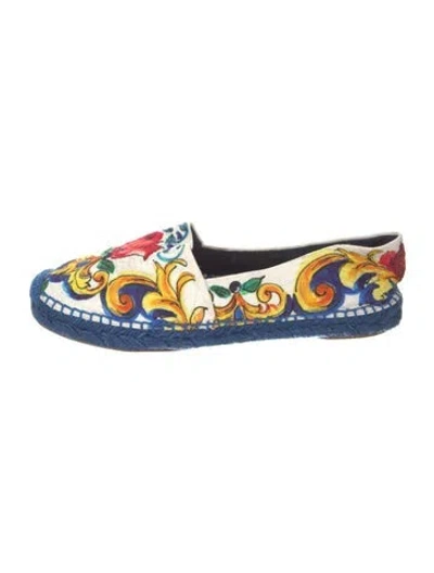 Pre-owned Dolce & Gabbana Majolica Print Whipstitch Trim Espadrilles In Multi