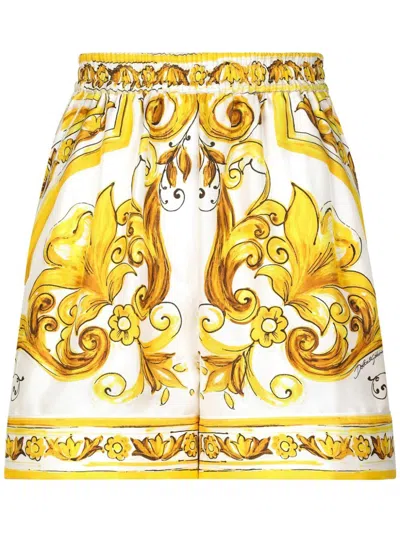 DOLCE & GABBANA MAJOLICA-PRINT WIDE-LEG SHORTS - WOMEN'S - SILK