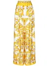 Dolce & Gabbana Majolica-print Silk Twill Pants With Elasticated Waistband In Yellow