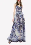 Dolce & Gabbana Blu Mediterraneo Sleeveless Painterly Maxi Dress In Blue