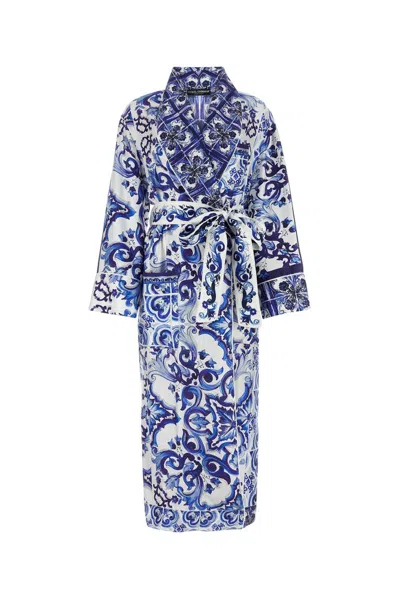 Dolce & Gabbana Majolica Printed Belted Caftan In Blue