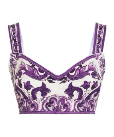 DOLCE & GABBANA DOLCE  GABBANA MAJOLICA-PRINTED BUSTIER TOP