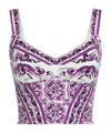 Dolce & Gabbana Violet Top With Sweetheart Neckline And All-over Graphic Print In Purple
