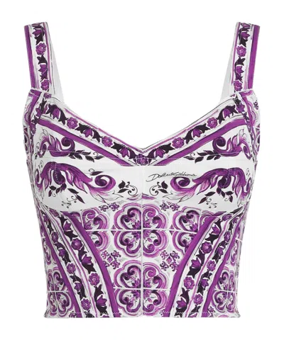 DOLCE & GABBANA DOLCE  GABBANA MAJOLICA PRINTED CHARMEUSE BUSTIER TOP