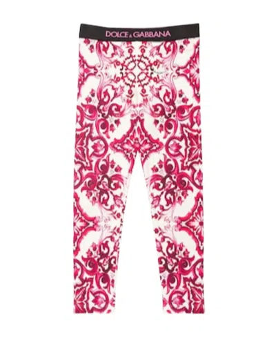 Dolce & Gabbana Majolica Printed Cotton Leggings In Multi