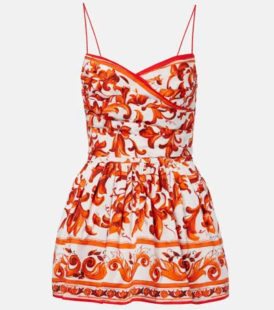 Dolce & Gabbana Majolica Printed Cotton Poplin Minidress In Red