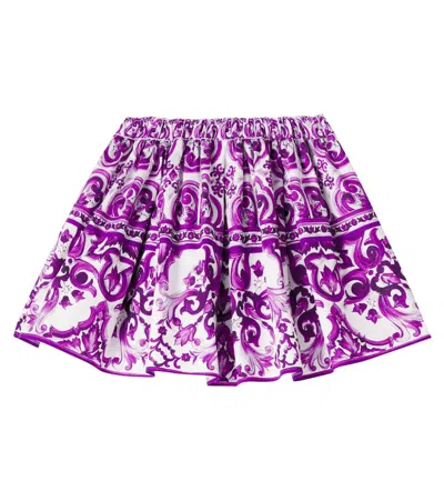 Dolce & Gabbana Kids' Majolica Printed Cotton Poplin Skirt In Purple