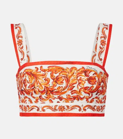 Dolce & Gabbana Majolica Printed Crop Top In Orange
