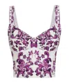 Dolce & Gabbana Cotton Blend Bustier Top With Maiolica Print In Purple