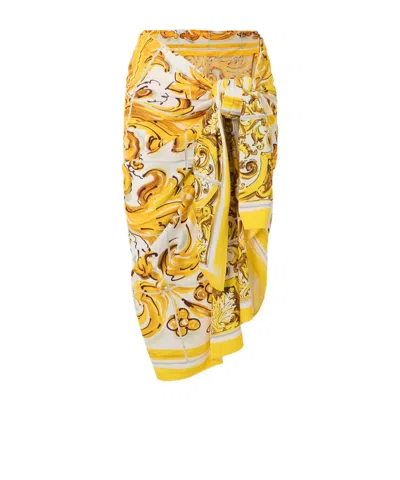 Dolce & Gabbana Majolica Printed Jersey Pareo In Yellow