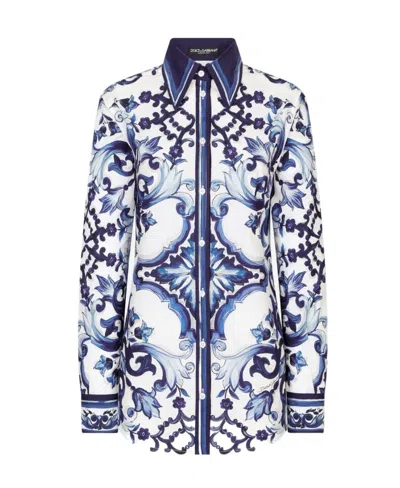 Dolce & Gabbana Dolce  Gabbana Majolica-printed Long-sleeved Shirt In Blue