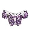 Dolce & Gabbana Cotton Majolica Print Crop Top In Purple