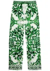 Dolce & Gabbana Silk Twill Jogging Pants With Majolica Print In Green