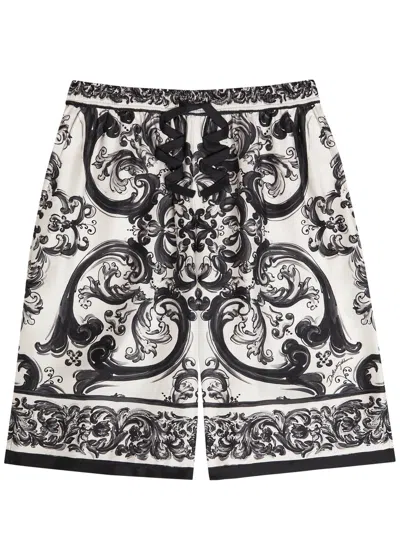 Dolce & Gabbana Majolica Printed Silk-twill Shorts In Multi