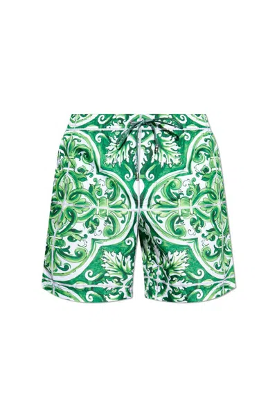 Dolce & Gabbana Majolica Printed Swim Shorts In Green