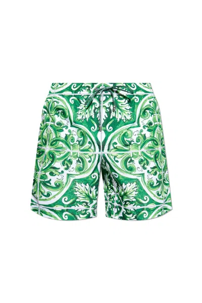 Dolce & Gabbana Straight-leg Mid-length Printed Swim Shorts In Green