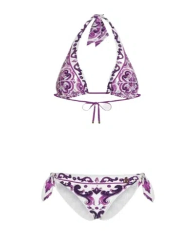 DOLCE & GABBANA DOLCE  GABBANA MAJOLICA-PRINTED TRIANGLE BIKINI SET