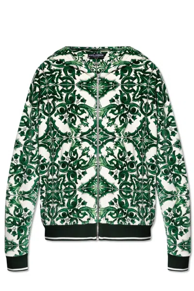 Dolce & Gabbana Dolce  Gabbana Majolica Printed Zip-up Hoodie In Multicolor