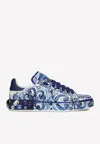 Dolce & Gabbana Majolica-print Calfskin Portofino Sneakers In Blue