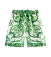 Dolce & Gabbana Majolica-print Silk Drawstring Shorts In Green