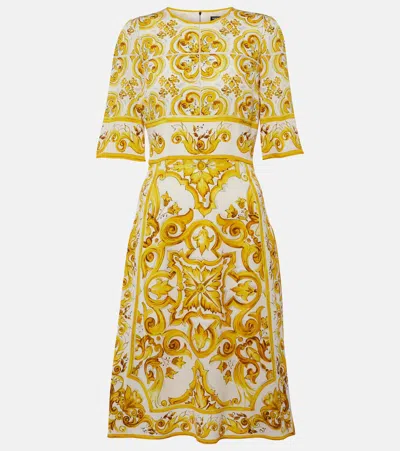 Dolce & Gabbana Majolica Print Silk Dress In Mix Maiolica Giallo