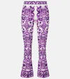Dolce & Gabbana Maiolica Cropped Printed Silk-blend Flared Pants In White