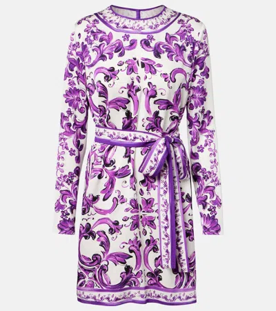 Dolce & Gabbana Majolica Silk-blend Minidress In Purple