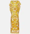 Dolce & Gabbana Yellow Dots Print Silk Maxi Dress In Yellow