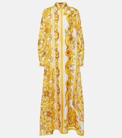Dolce & Gabbana Majolica Silk Kaftan In Yellow
