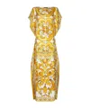 Dolce & Gabbana Yellow Dots Print Silk Maxi Dress In Yellow