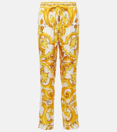 DOLCE & GABBANA MAJOLICA SILK STRAIGHT PANTS