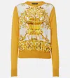 Dolce & Gabbana Silk Sweater With Majolica-print Silk Twill Panel On The Front In Gold