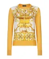Dolce & Gabbana Silk Sweater With Majolica-print Silk Twill Panel On The Front In Yellow