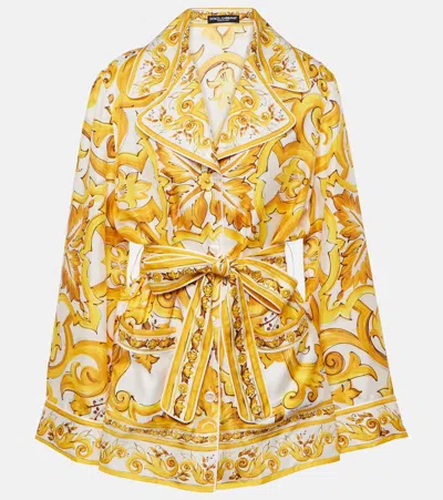 Dolce & Gabbana Majolica Silk Twill Blouse In Yellow