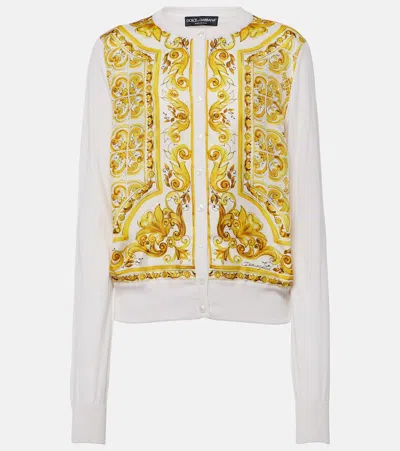 Dolce & Gabbana Majolica Silk Cardigan In Yellow