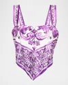 Dolce & Gabbana Cropped Asymmetric Printed Silk-twill Top In Purple