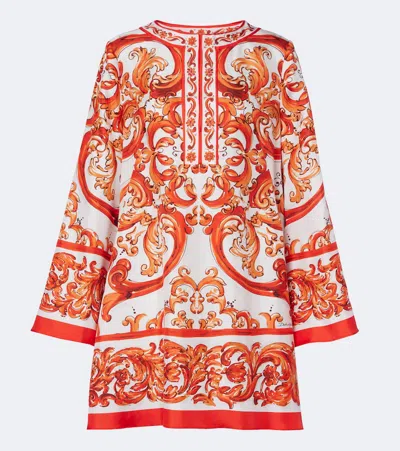 Dolce & Gabbana Majolica-print Silk Twill Mini Kaftan Dress In Variante Abbinata