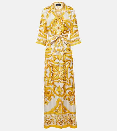 Dolce & Gabbana Majolica Silk Twill Maxi Dress In Multicoloured