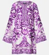 Dolce & Gabbana Majolica Silk Twill Long-sleeve Mini Shift Dress