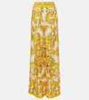 Dolce & Gabbana Majolica-print Silk Twill Pants With Elasticated Waistband In Yellow