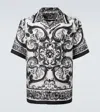 Dolce & Gabbana Maiolica Black And White Bowling Shirt With Cuban Collar And All-over Print In Silk Man In Black
