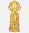 Dolce & Gabbana Belted Silk Twill Midi Dress With Majolica Print In Yellow