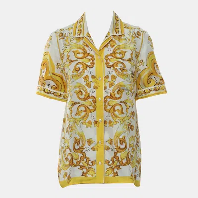 Pre-owned Dolce & Gabbana Majolica Silk Twill Shirt It 38 In White