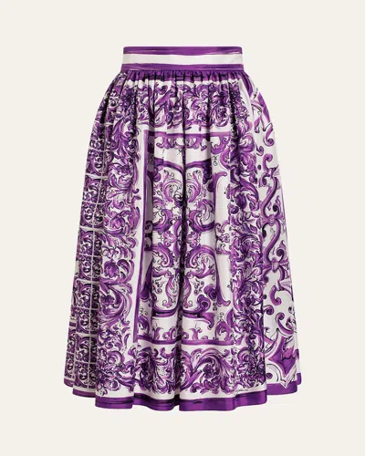 Dolce & Gabbana Majolica Silk Twill Skirt In Multi