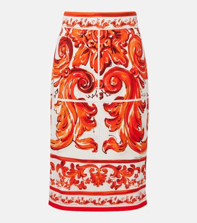 Dolce & Gabbana Maiolica Print Skirt High Waist Knee Length In Multi