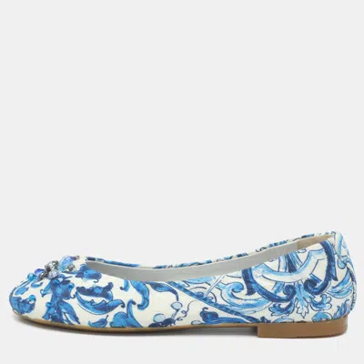 Pre-owned Dolce & Gabbana Majolica Size 35 Blue Jacquard Ballet Flats