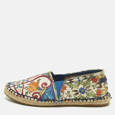 Pre-owned Dolce & Gabbana Majolica Size 35 Multicolor Canvas Espadrille Flats