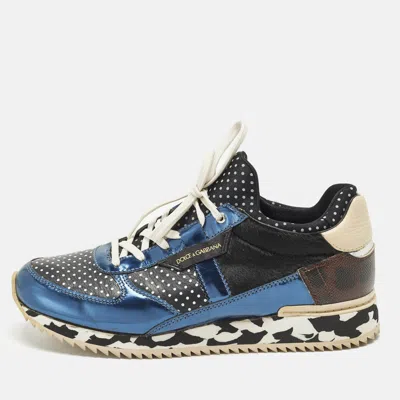 Pre-owned Dolce & Gabbana Majolica Size 39.5 Multicolor Calf Hair Canvas And Leather Lace Up Sneakers