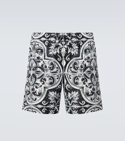Dolce & Gabbana Majolica Swim Trunks In Black