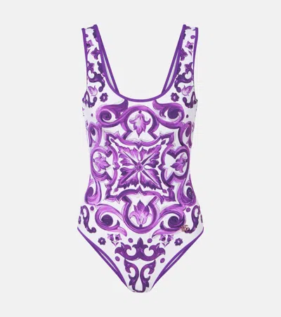 Dolce & Gabbana Women Maiolica Print One-piece Swimsuit In Purple